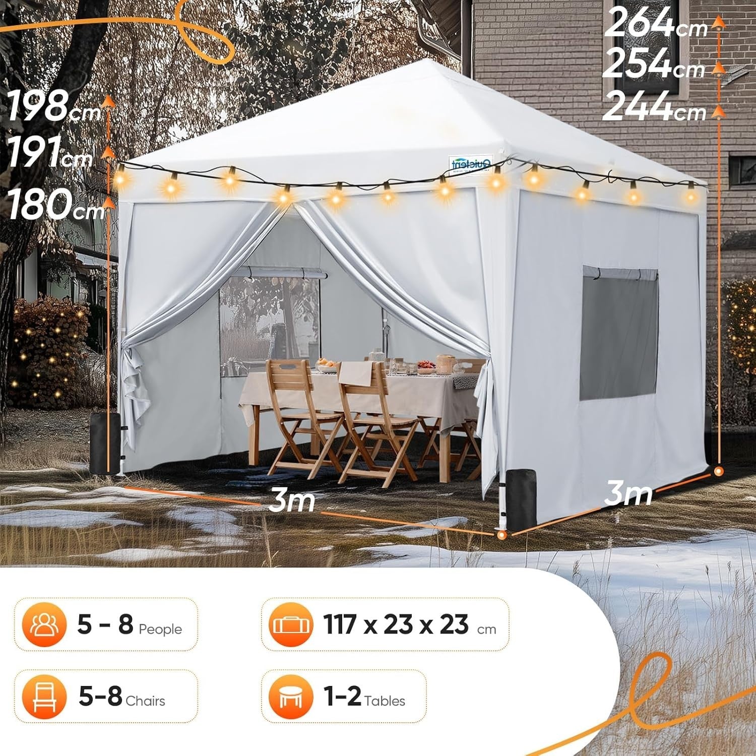 3x3M White Pop Up Gazebo With Mesh Sidewalls Outdoor Tent