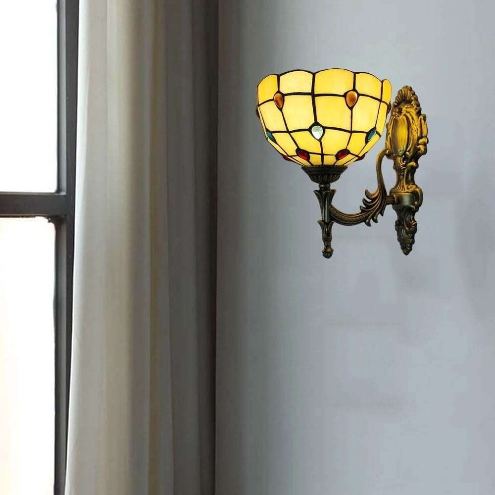 Vintage Indoor Wall Lamp Stained Glass Shade Sconce for Bedroom & Staircase