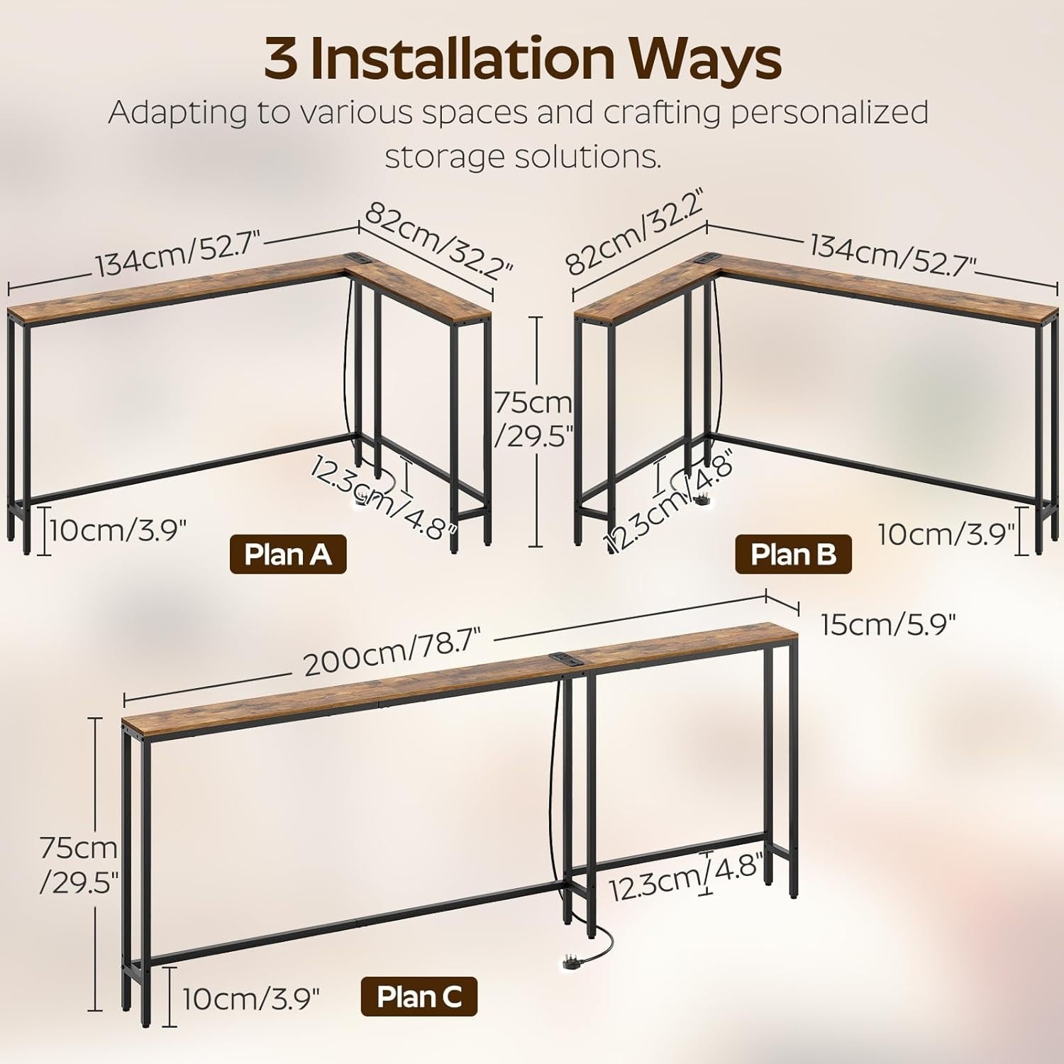 Slim L-Shaped Console Table with USB & Power Outlet – Space-Saving Design