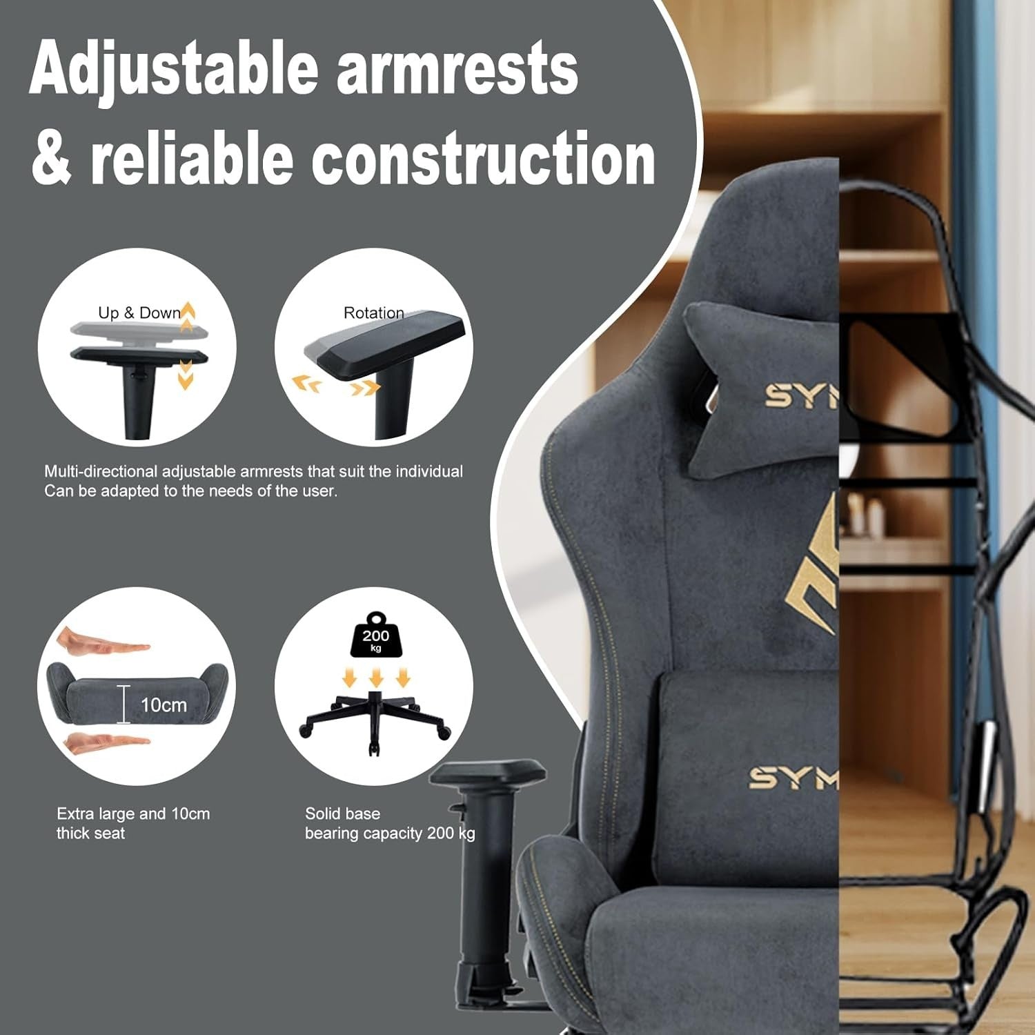 Adjustable Gaming Chair w/ Footrest, Lumbar & Headrest Support, Faux Suede Fabri