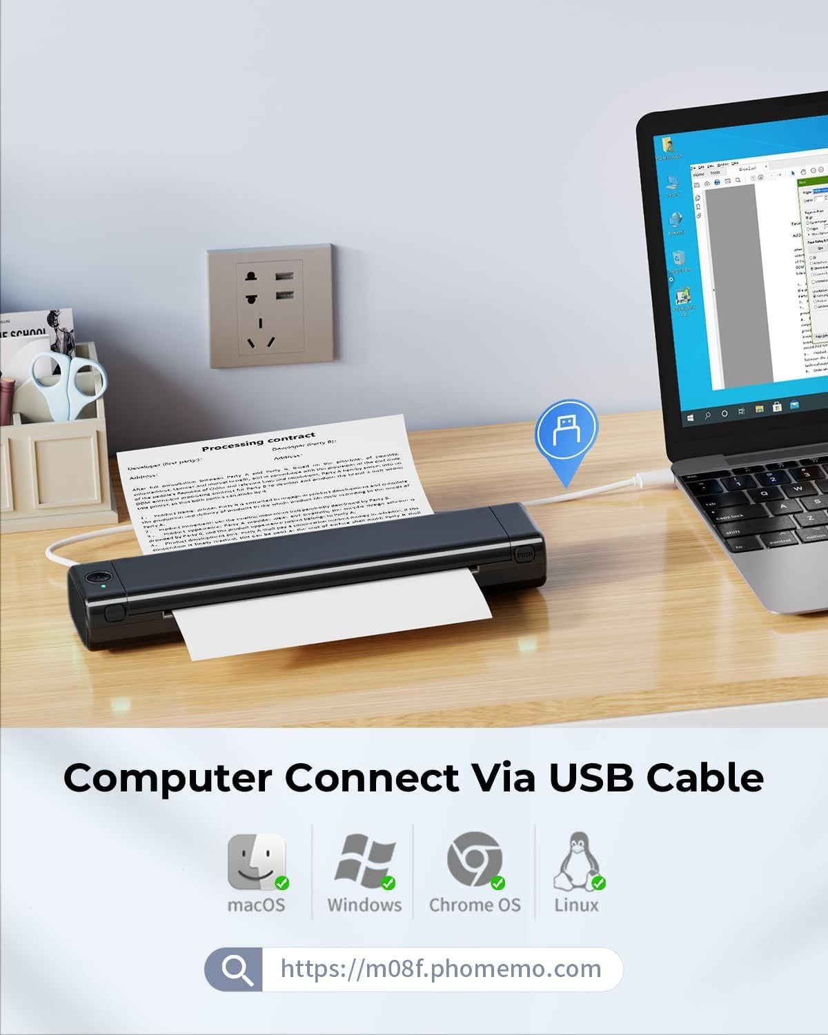 A4 Portable Thermal Printer Bluetooth Wireless Inkless Mobile