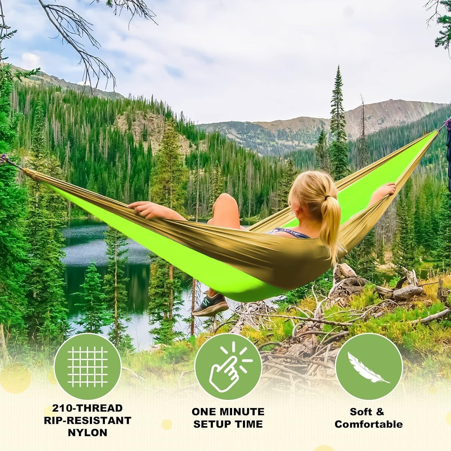 Double Camping Hammock with Tree Straps – 500lb Rated, Portable & Lightweight