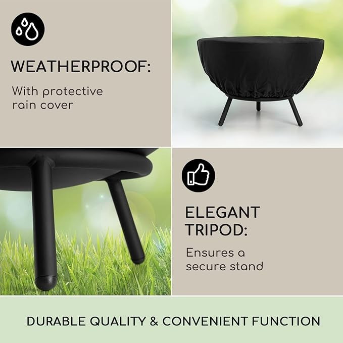 Outdoor Fire Pit Bowl with Tripod Stand – Weatherproof Garden Fireplace 66cm
