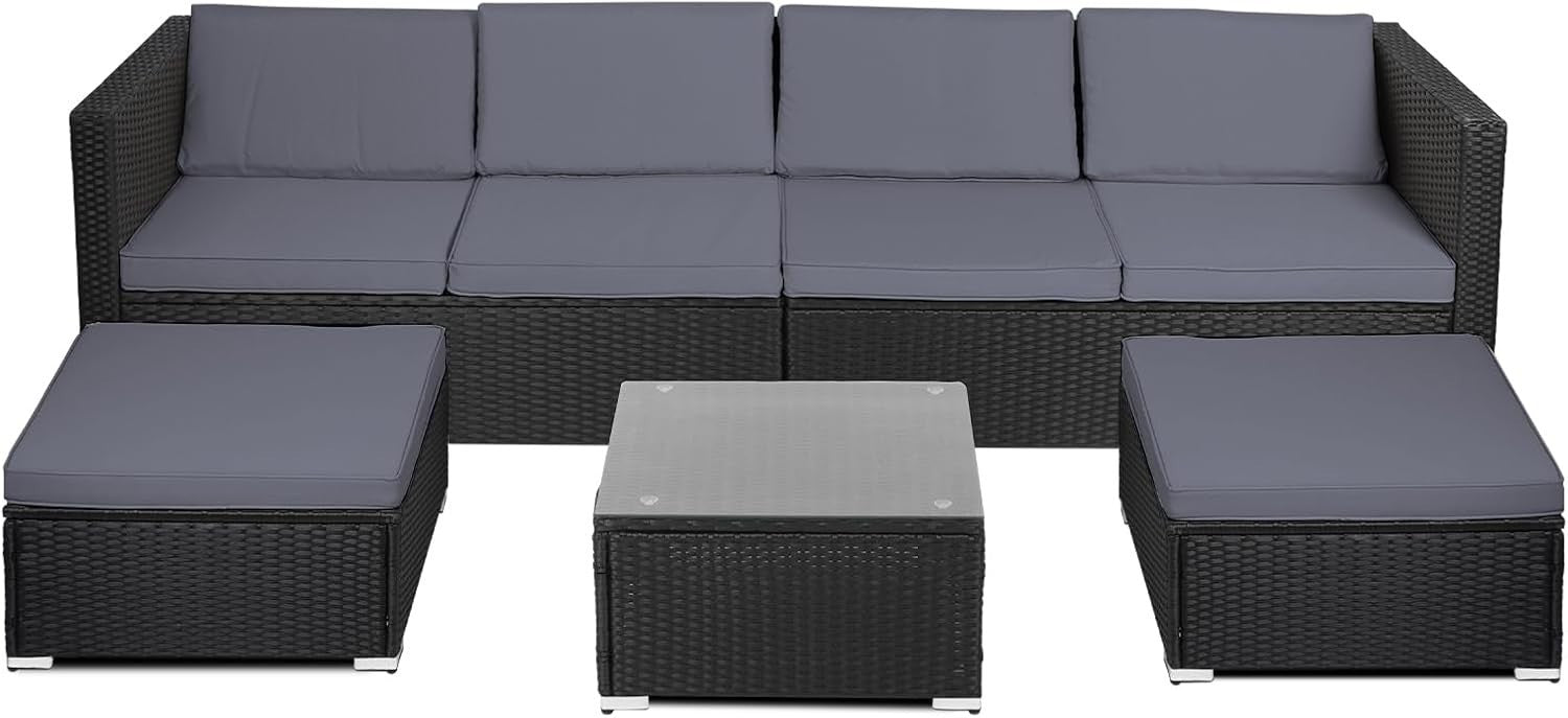 6 Seater Rattan Garden Sofa Set with Table & Stools – Weatherproof Patio