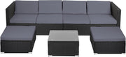 6 Seater Rattan Garden Sofa Set with Table & Stools – Weatherproof Patio