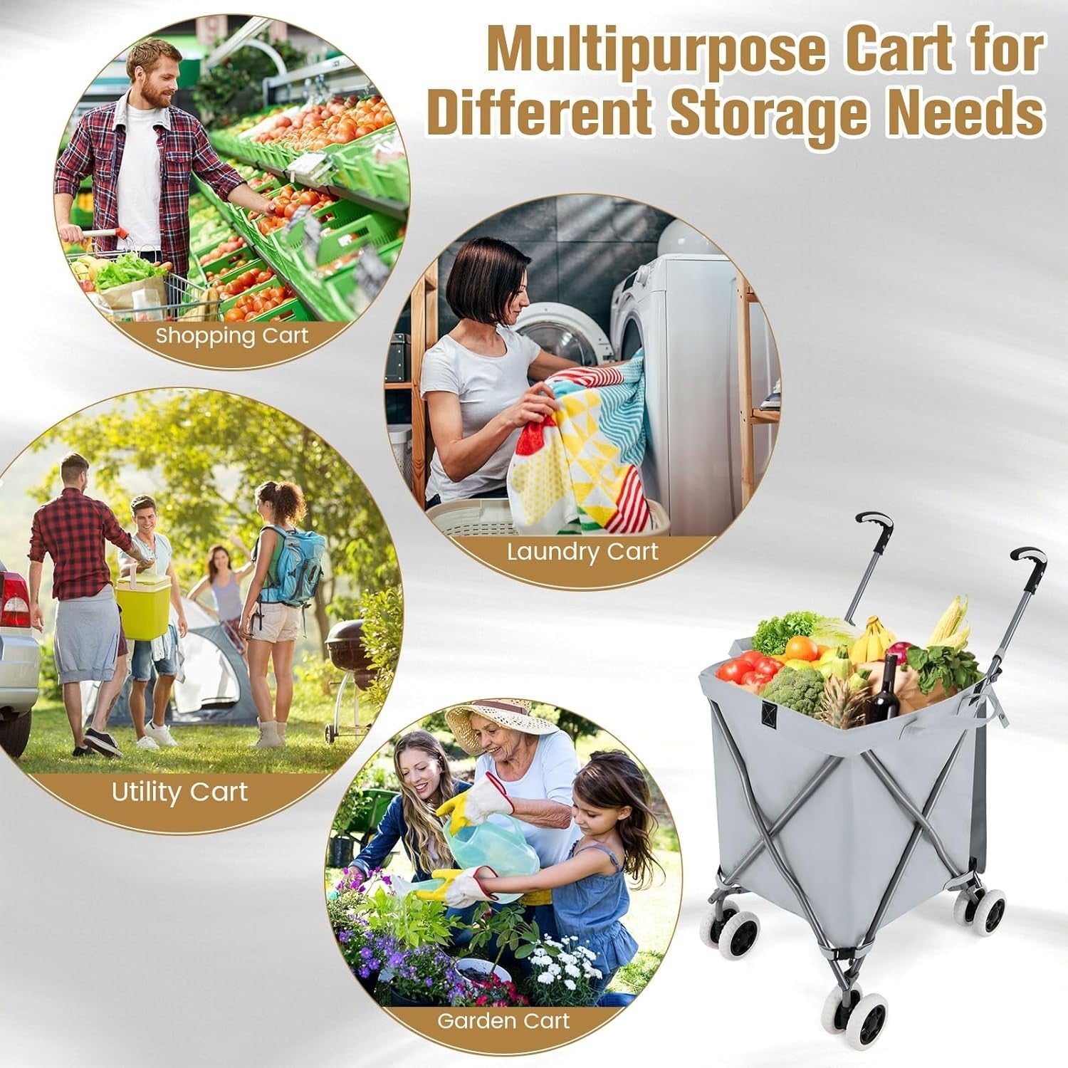 Extra Large 90L 8-Wheel Folding Shopping Trolley Cart Grey