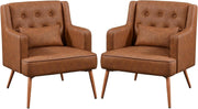 Brown Faux Leather Armchairs Set of 2 Lounge Chairs with Wood Legs