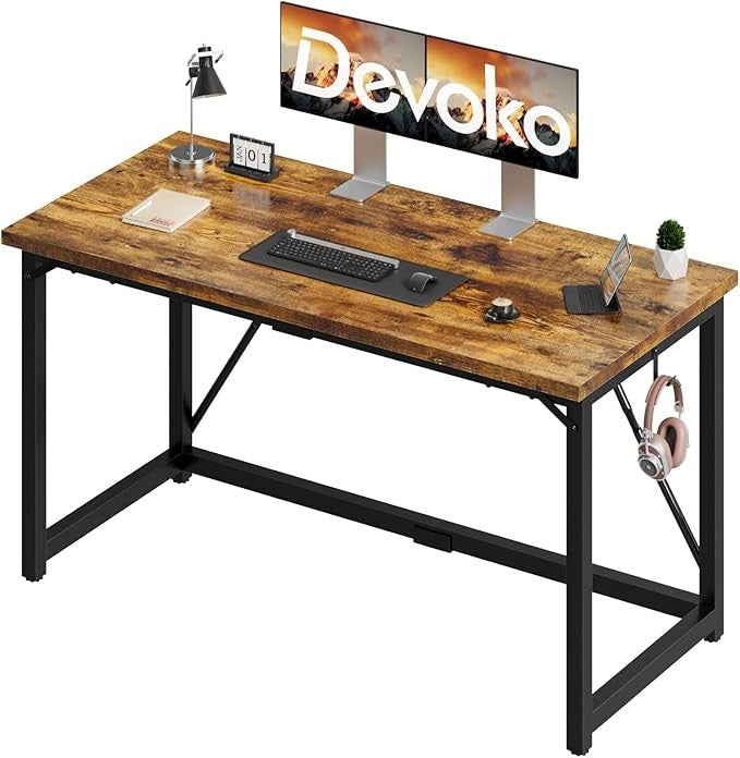 Home Office Computer Desk Industrial Style Study Table Metal Frame 140x50cm
