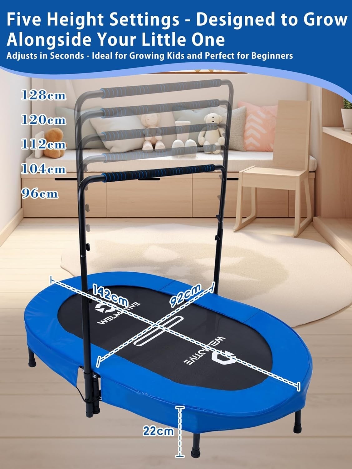 Foldable Oval Indoor Trampoline Quiet Rebounder Handle 150KG