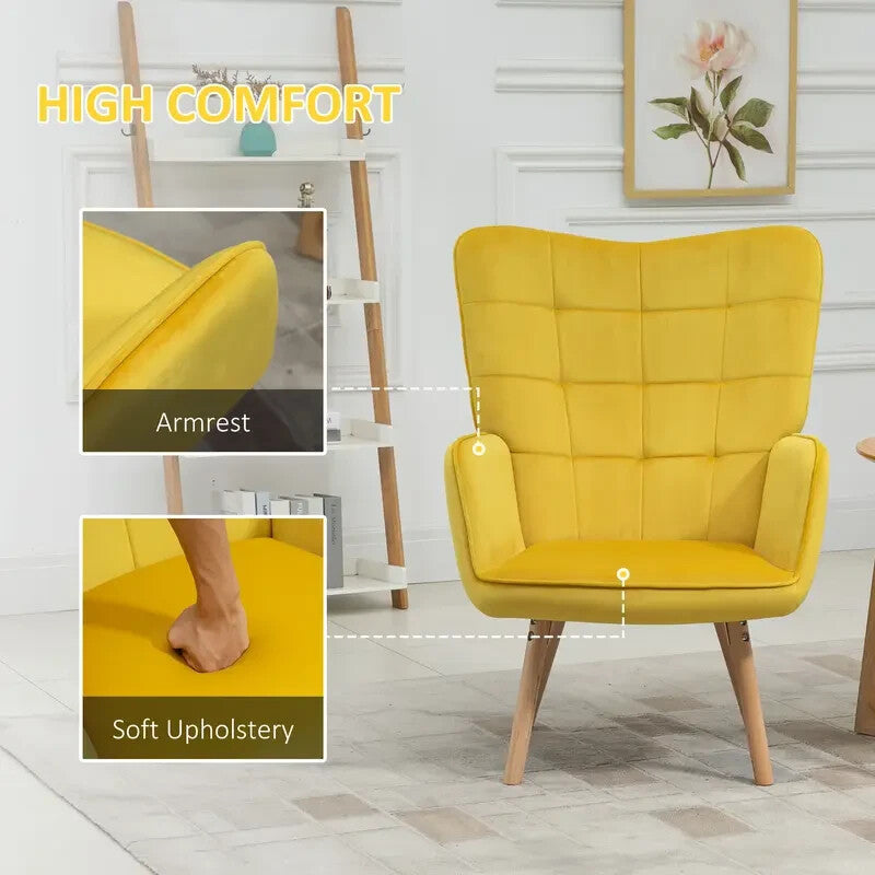 Yellow Velvet Wingback Accent Chair Armchair Sofa Seat for Lounge Room