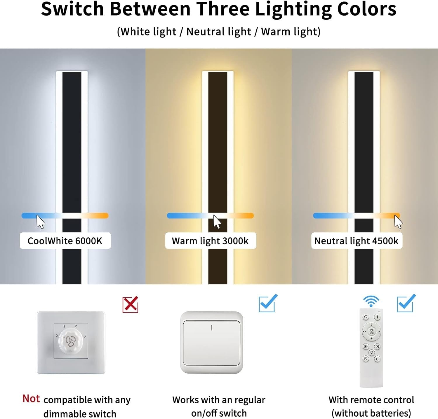 120cm Outdoor LED Wall Light IP65 Dimmable 3-Color Remote Control Lamp