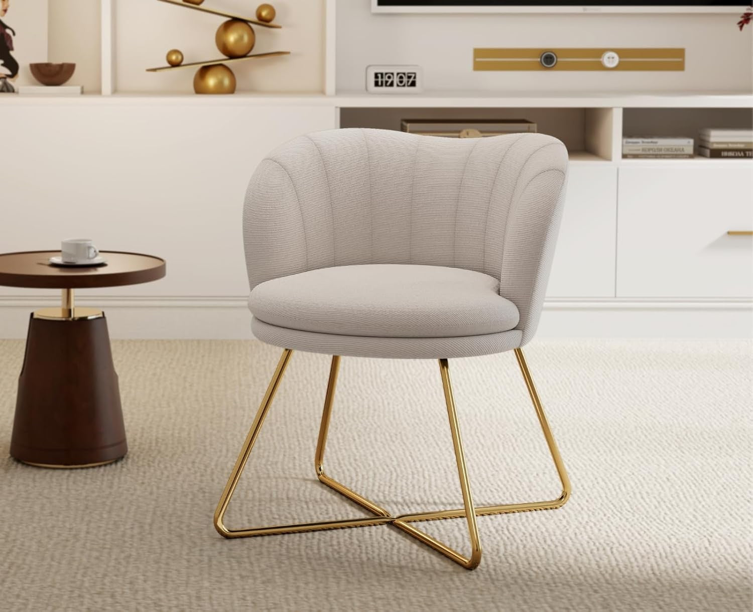 Oatmeal Chenille Accent Chair Gold Metal Legs Tub Armchair