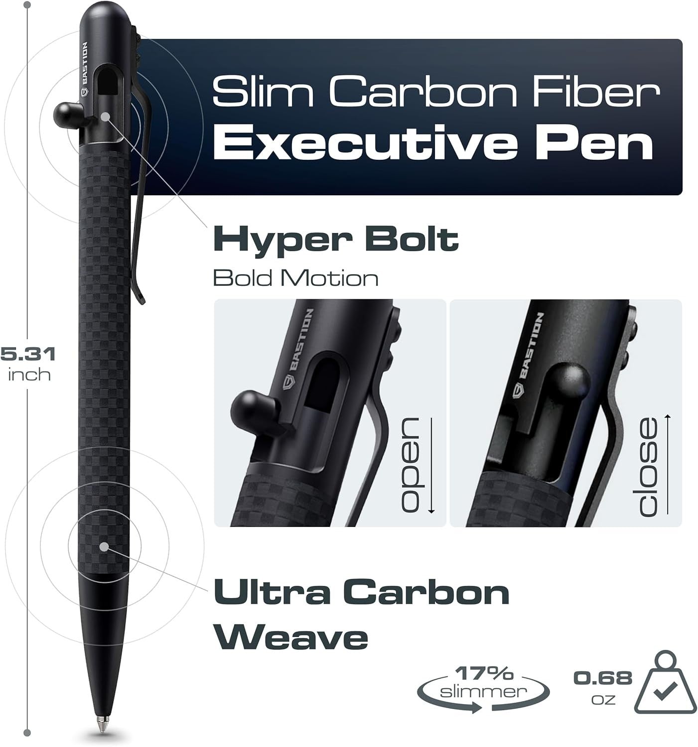 Luxury Carbon Fibre Black Ballpoint Pen – Slim, Bolt Action, Gift Ready