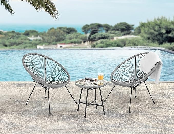 Rattan Garden Set 2 Chairs + Glass Table | Weatherproof, Easy Assembly