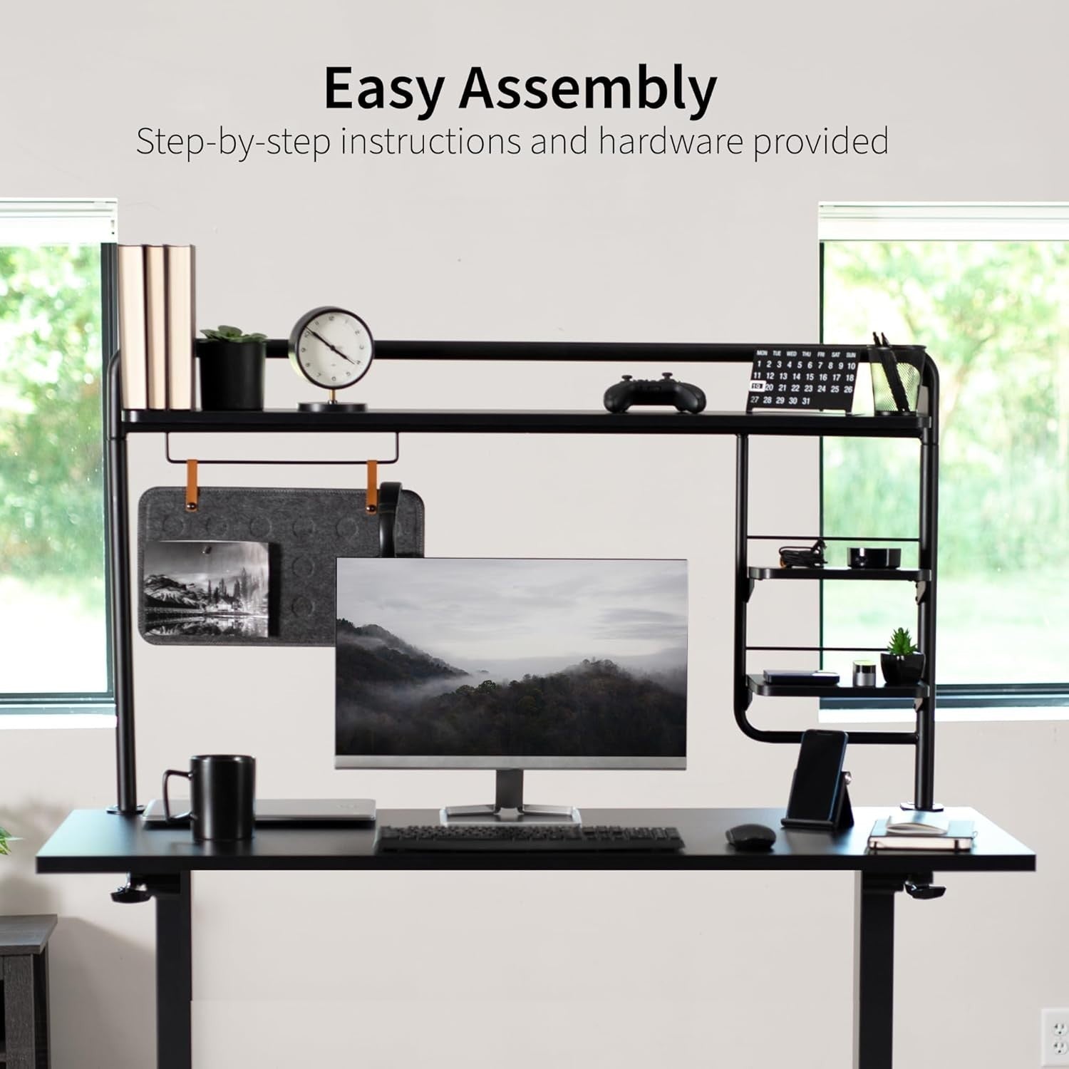 Clamp-On Desktop Shelving System 127cm Multi-Tier Desk Organizer Black