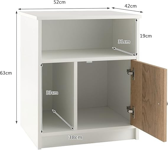 Modern Bedside Tables 2-Pack with Bamboo Door & Storage Shelves | White