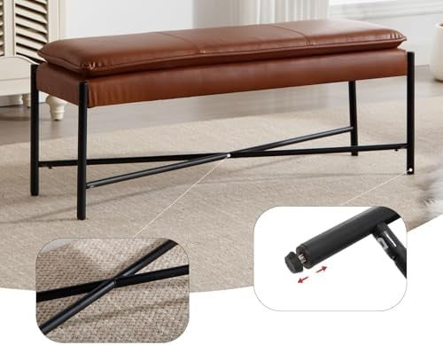 Upholstered PU Leather Ottoman Bench with Metal Legs Entryway Bedroom Seat