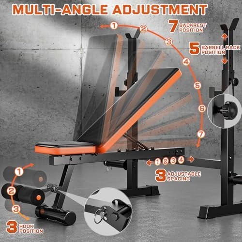 Adjustable Weight Bench Incline Flat Squat Rack Home Gym 770lbs Capacity