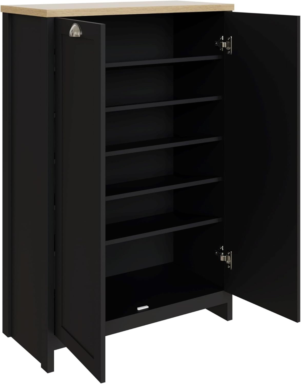Slim Black Shoe Cabinet Storage with 2 Doors, Adjustable Shelves, Hallway