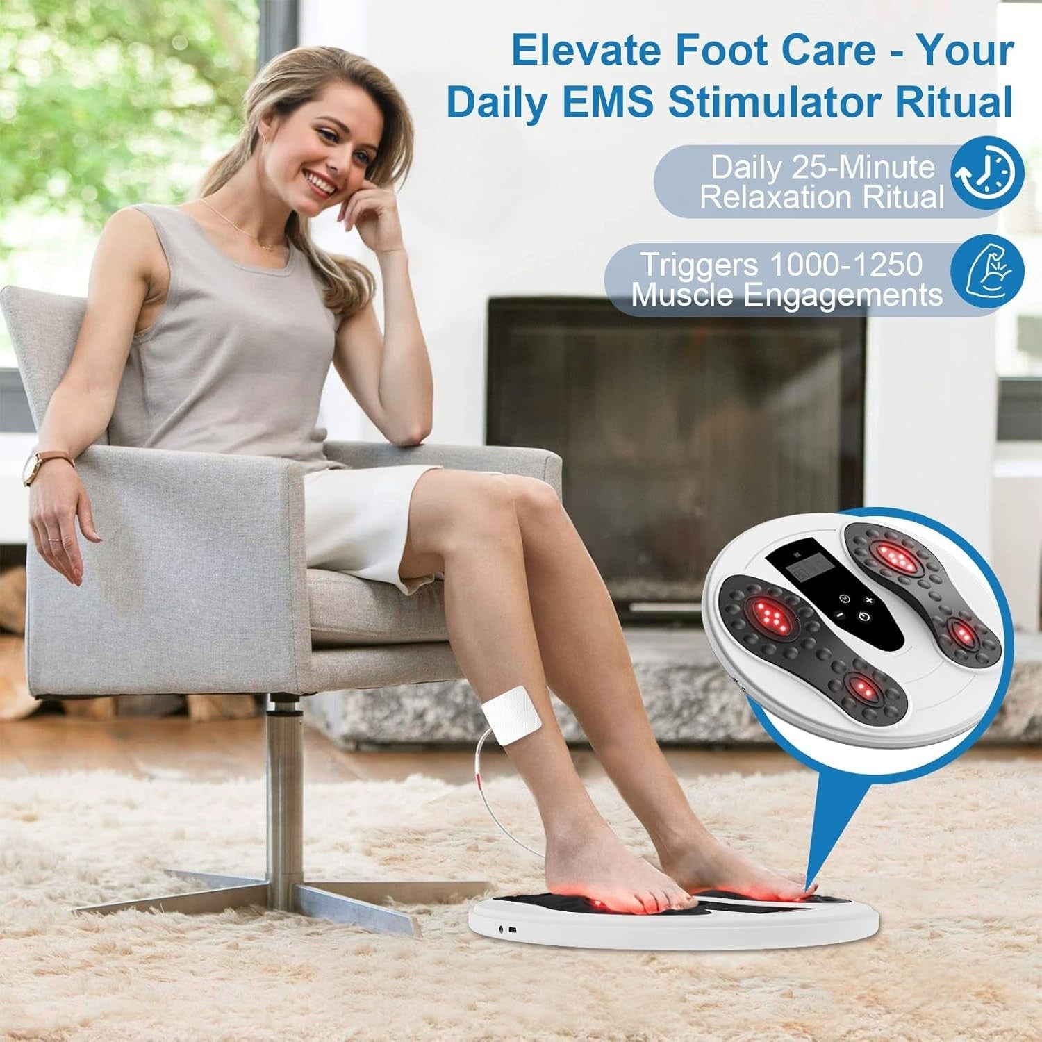 Foot Circulation Booster EMS Massager with Red Light Therapy & TENS Pain Relief