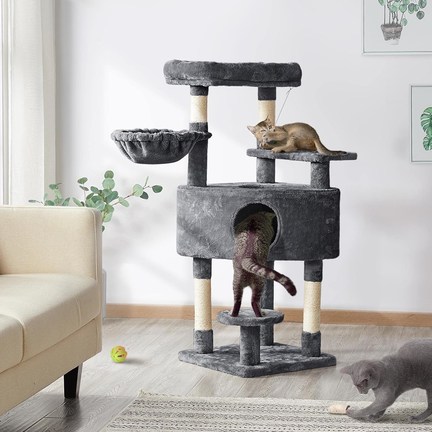 117cm Cat Tree Tower Condo Hammock Sisal Scratching Posts Indoor Cats