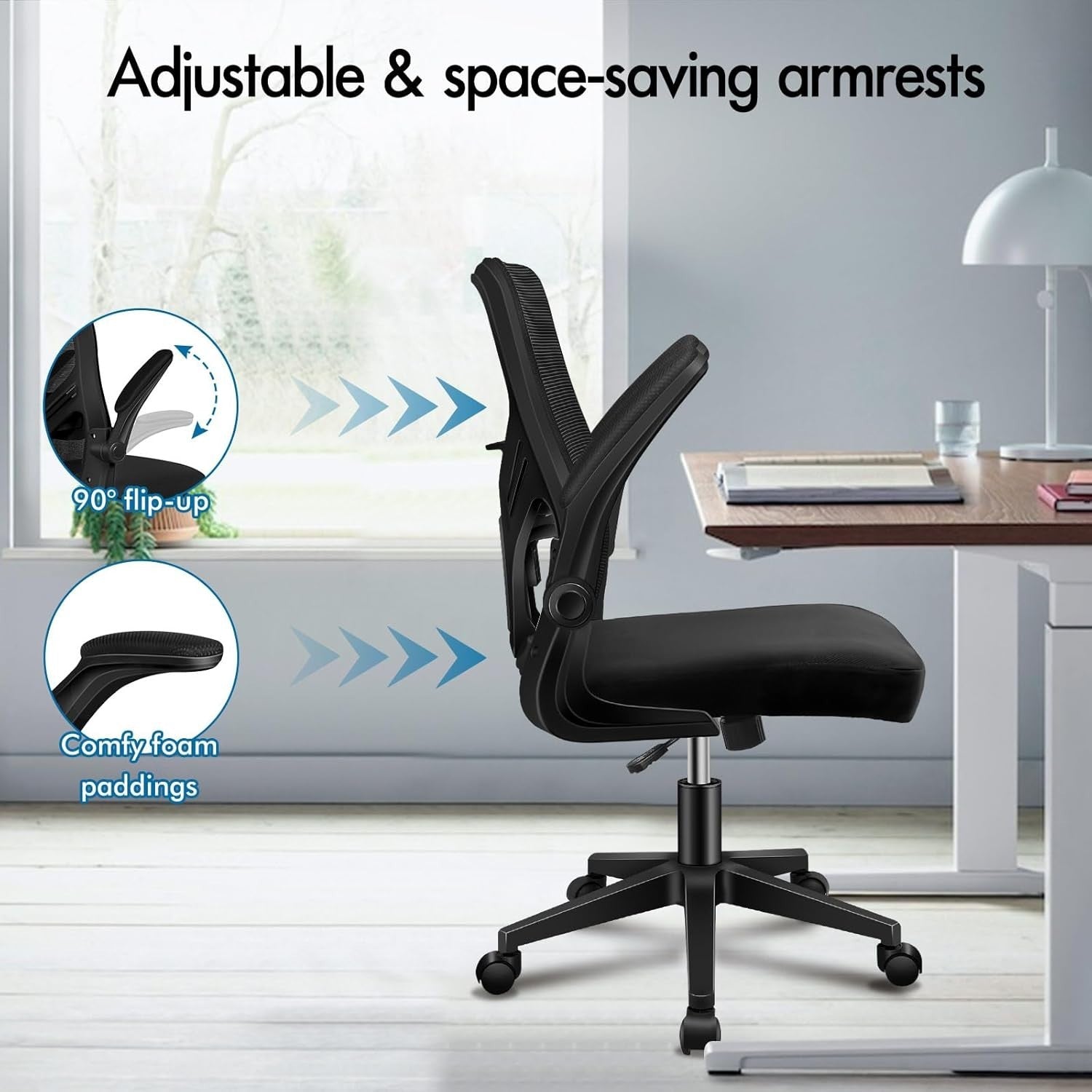 Ergonomic Office Chair Mesh Mid Back Adjustable Height Flip Up Armrests Swivel