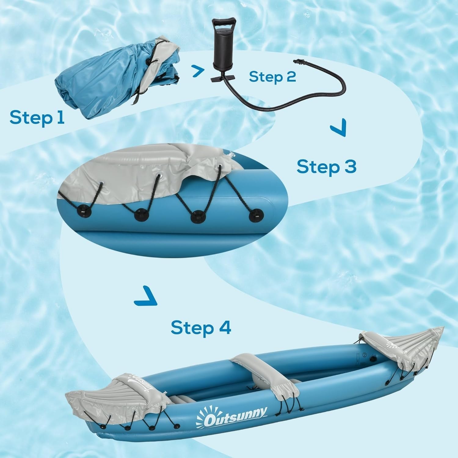 2 Person Inflatable Kayak Canoe Set w/ Pump Oars Repair Kit