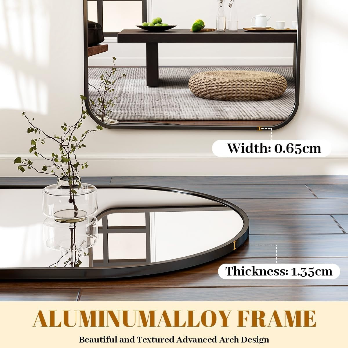 Full Length Arch Mirror 163x53cm Wall Leaning Standing Dressing Room