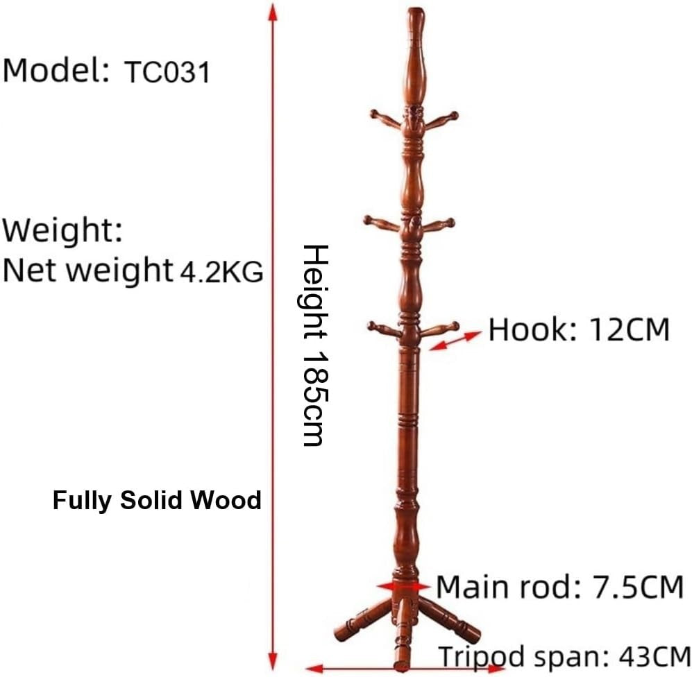 Solid Wood Coat Rack Stand 9 Hooks 185cm Hall Tree Freestanding Dark Mahogany