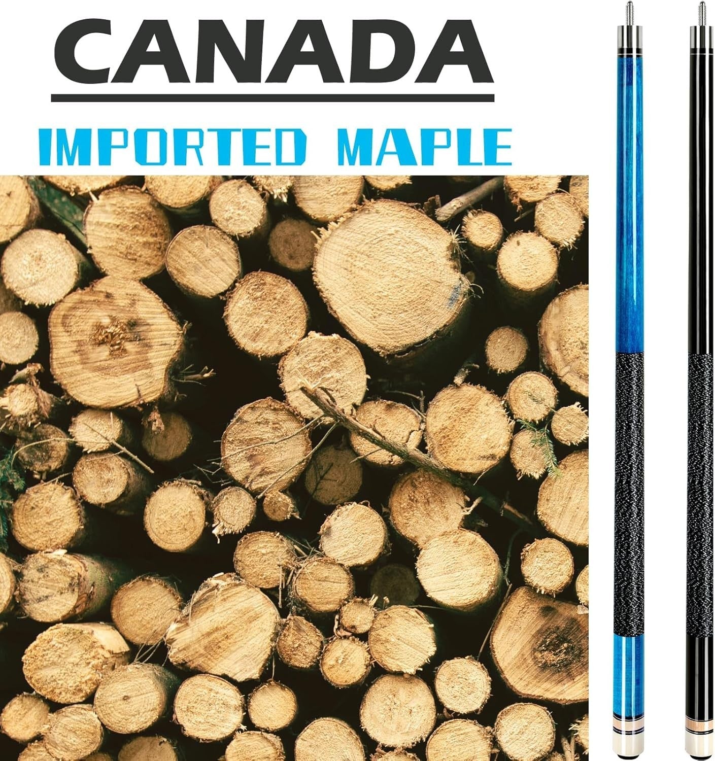 58in Pool Cue Set 2 Sticks 13mm Tip Maple 19oz & 21oz Linen Grip