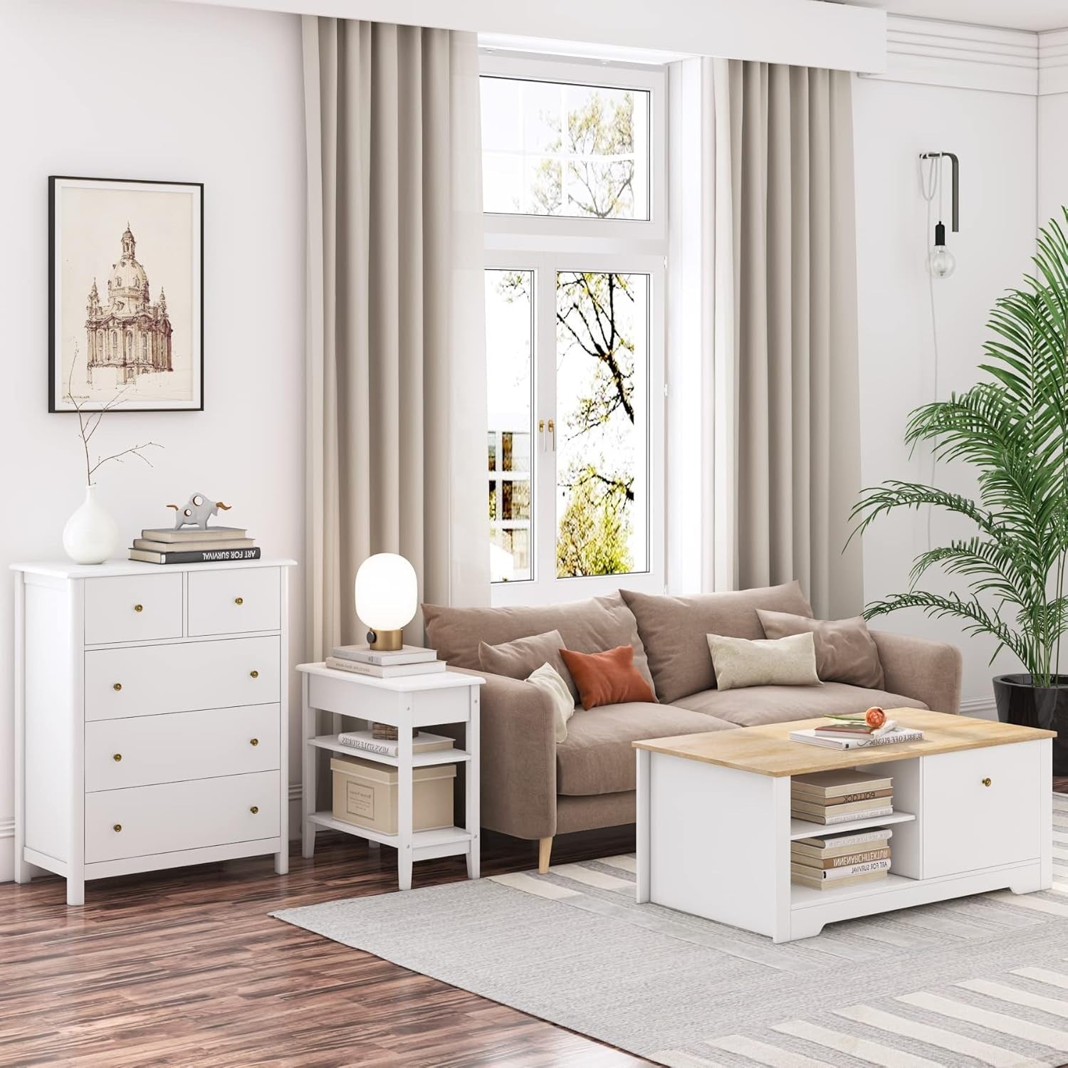 White Chest of Drawers 5 Drawer Tall Slim Storage Cabinet Bedroom Unit