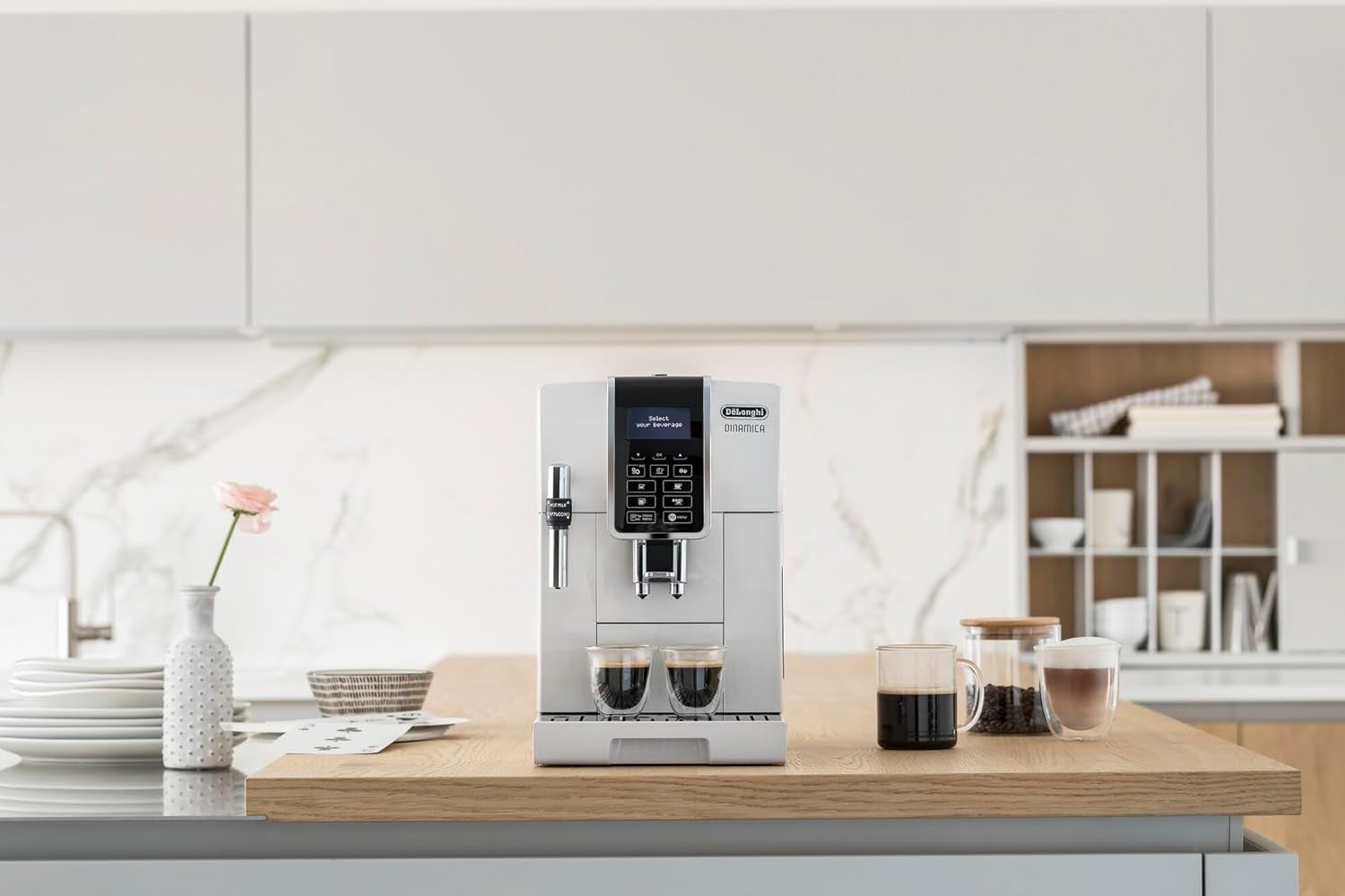 Fully Automatic Bean-to-Cup Coffee Machine Milk Frother 1.8L White 1450W