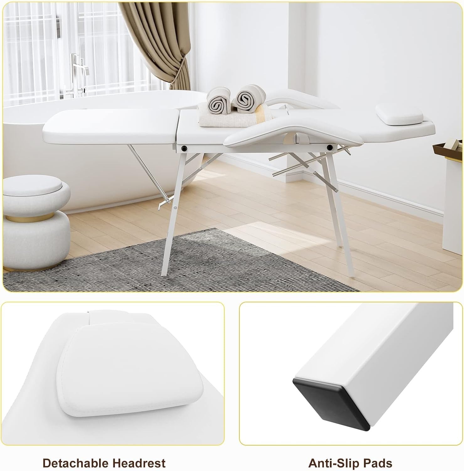 Portable Adjustable Massage Table Folding Beauty Bed Tattoo Spa Chair White