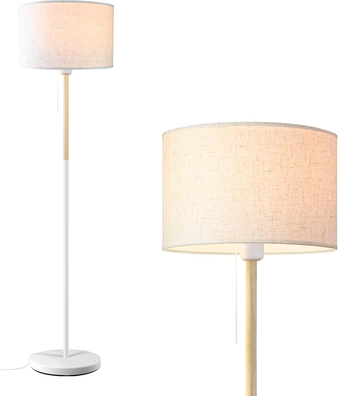 Floor Lamp Living Room Tall Standing Light Linen Shade Modern Reading Lamp