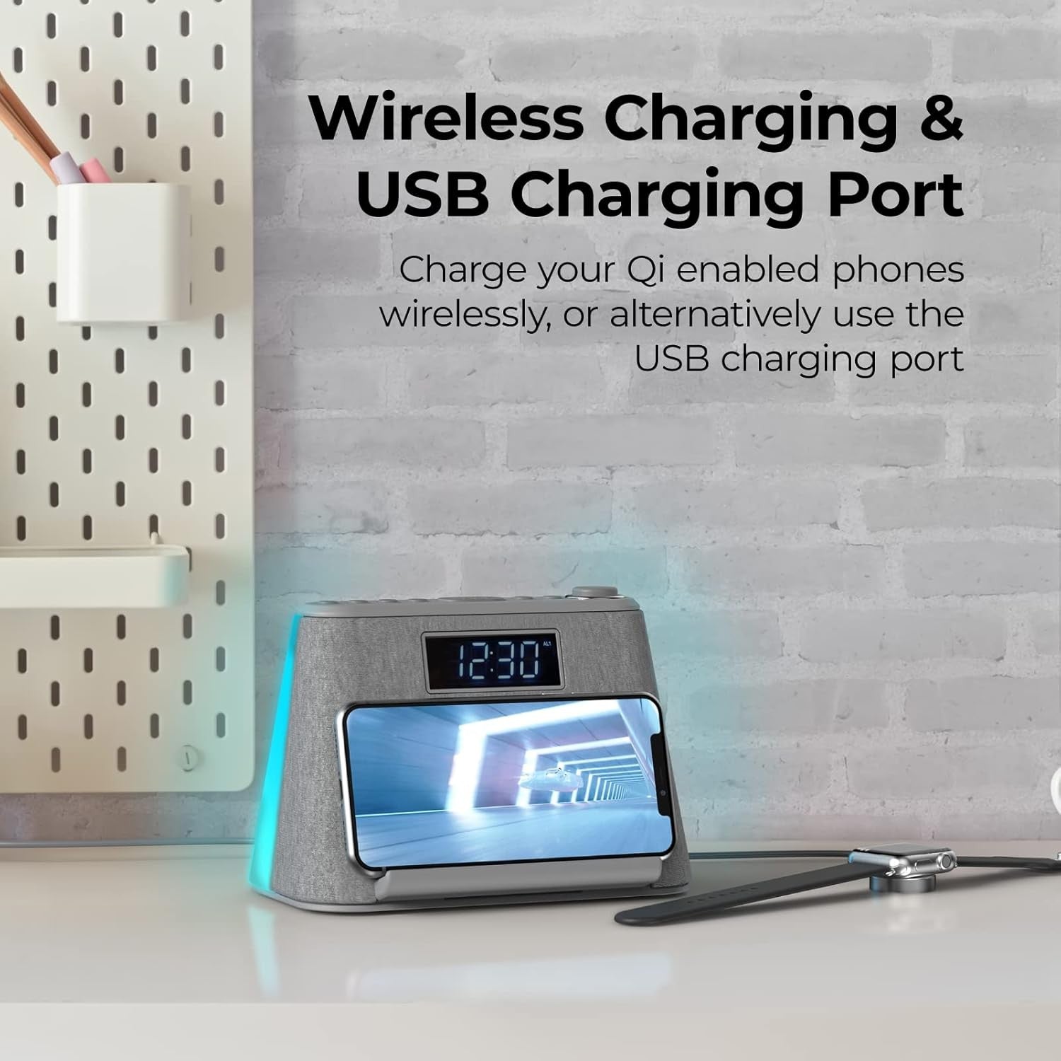 Alarm Clock Wireless Charging Bluetooth Speaker FM Radio Night Light