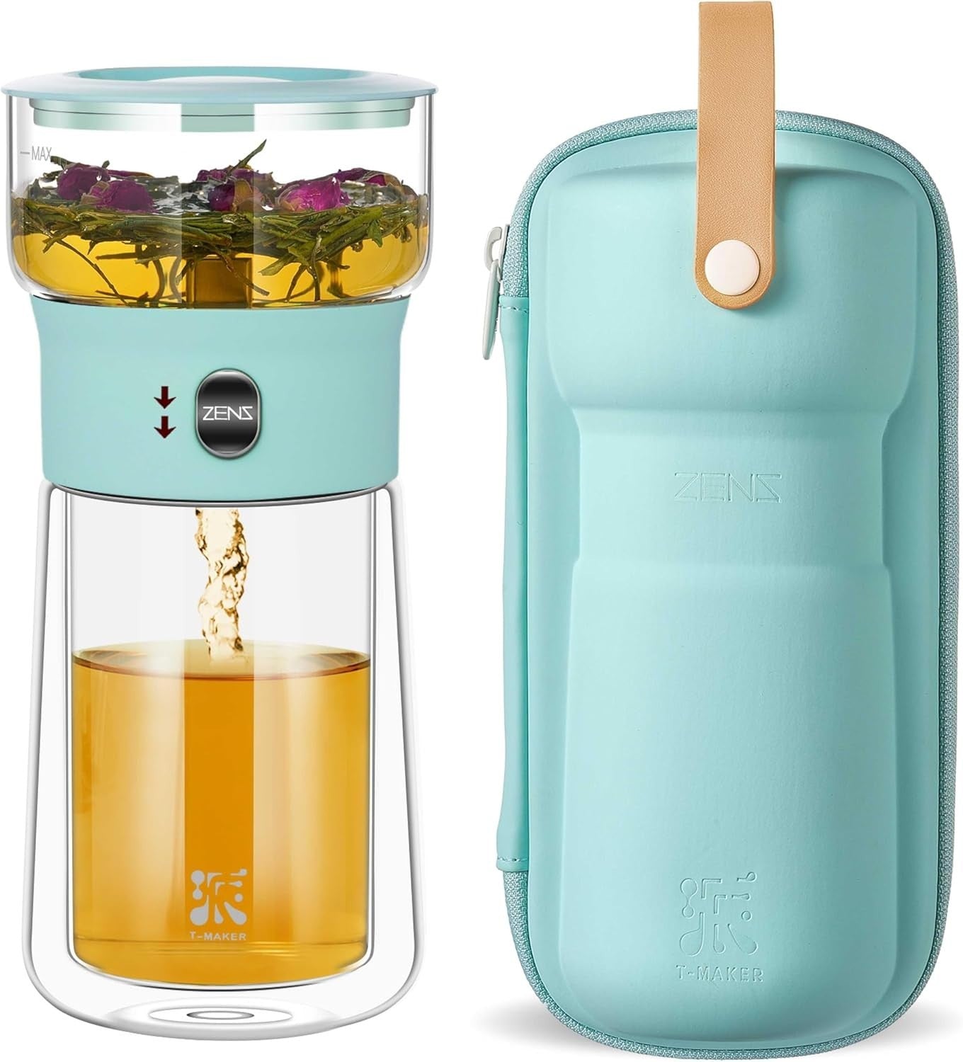 One Touch Tea Brewer 270ml Glass Infuser Mug Set with Carry Case