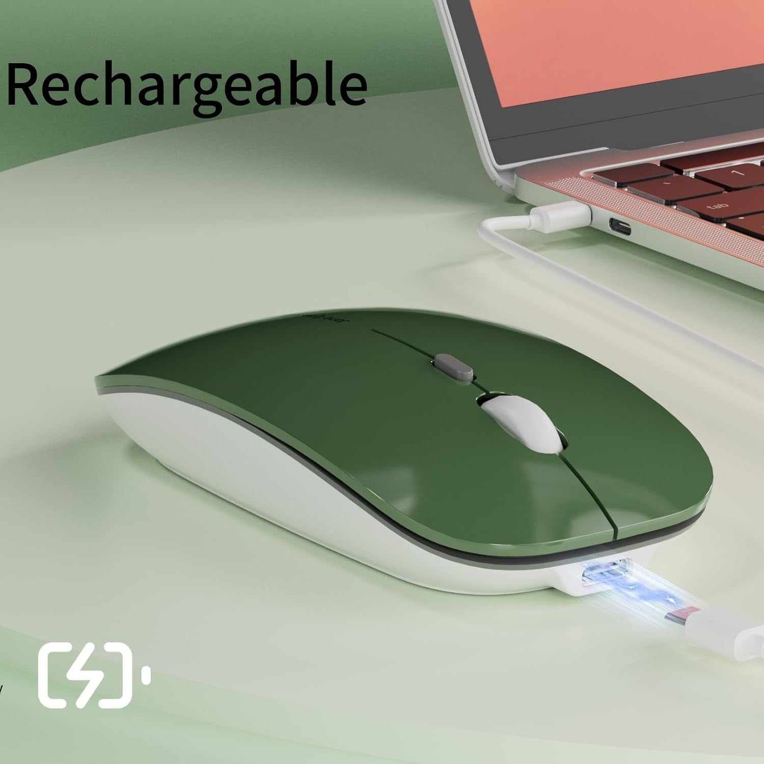 Rechargeable Silent Wireless Mouse Slim 2.4G 1600 DPI Green