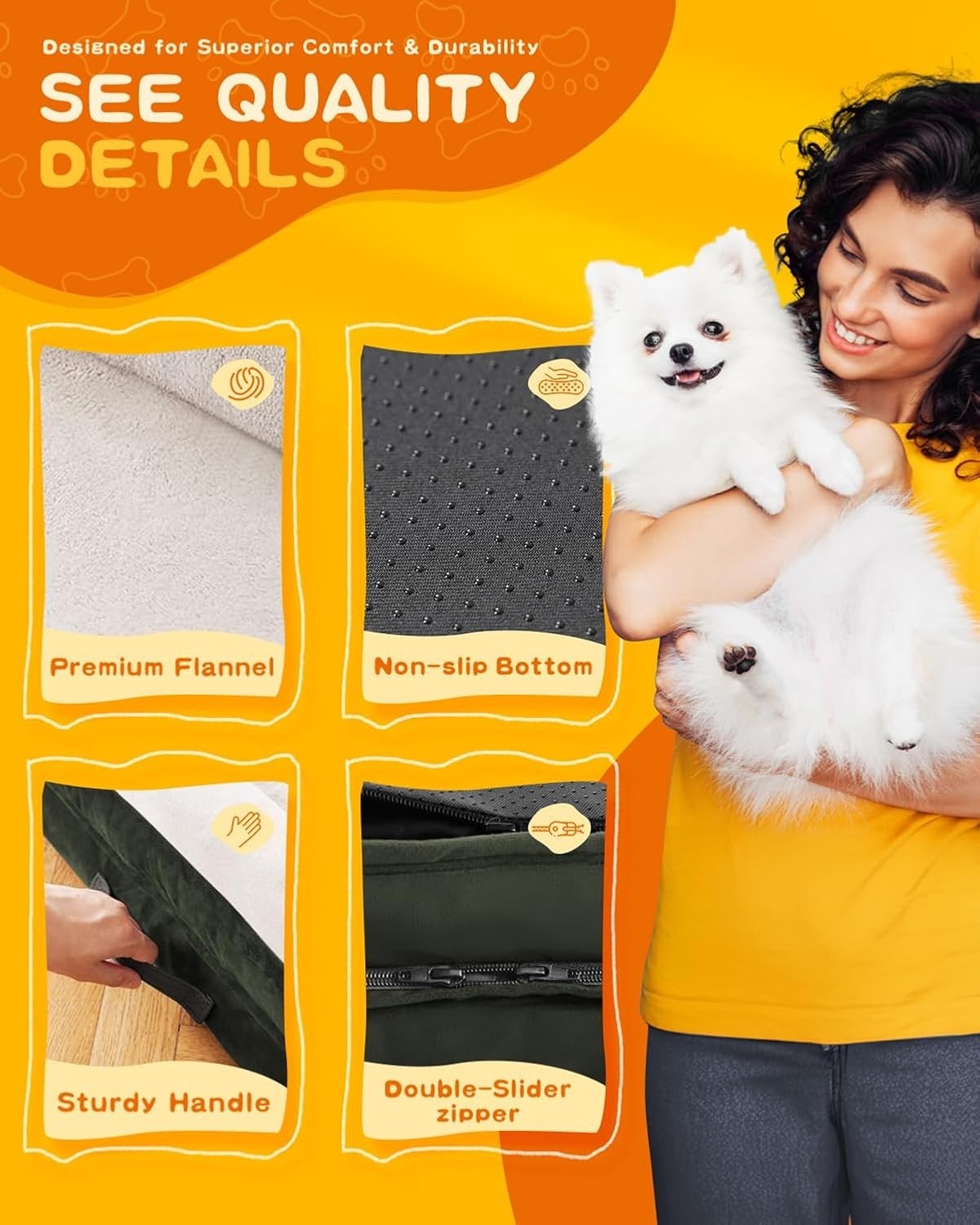 Large Orthopedic Dog Bed Waterproof Washable Bolster 91x61cm