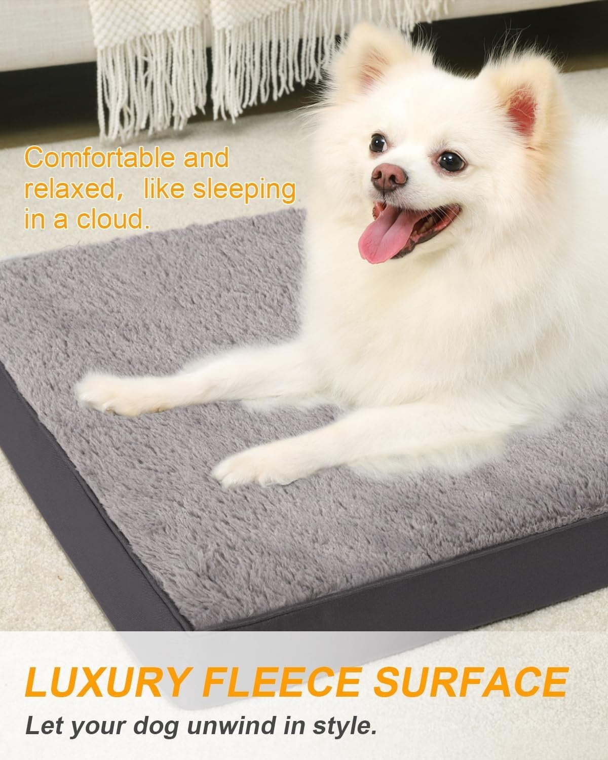 Large Orthopedic Dog Bed 90x57cm Waterproof Washable Dark Grey