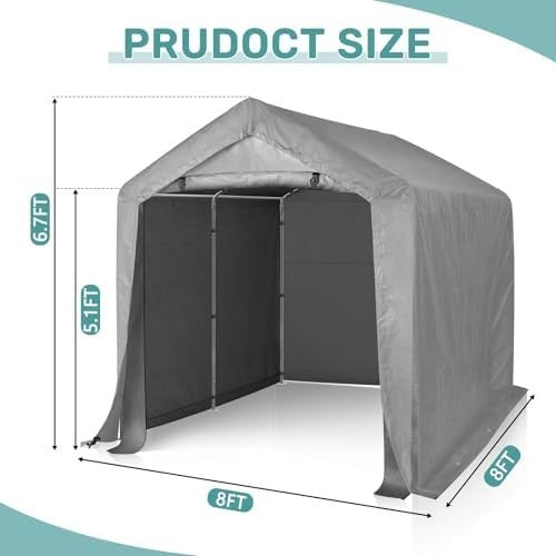 Outdoor Storage Shed Tent 8x8FT Waterproof PE Shelter with Steel Frame & Door