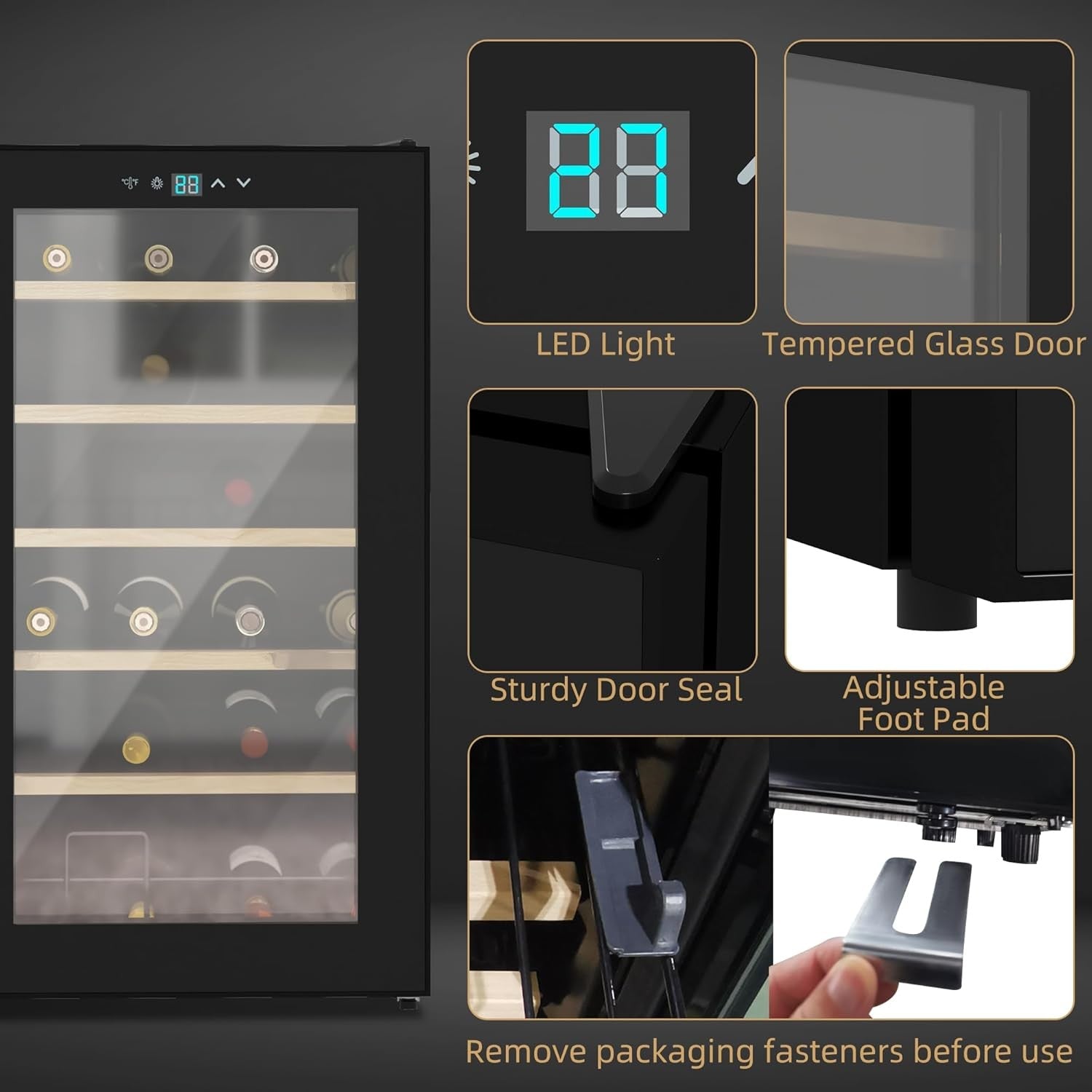 24 Bottle Wine Cooler Fridge Glass Door LED Touch Control Freestanding