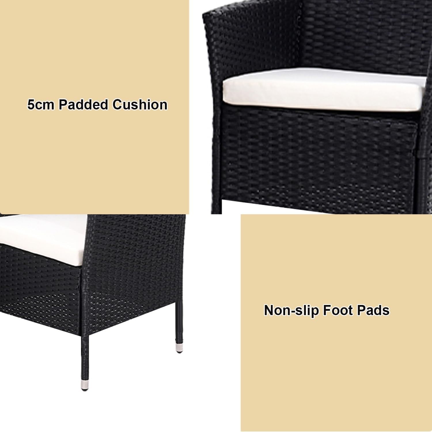 Set of 4 Black Rattan Garden Dining Chairs High Back Cushioned Patio Armchairs