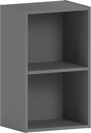 2 Tier Grey Wooden Cube Bookcase Small Storage Shelf for Living Room Office