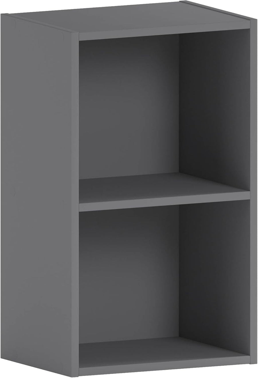 2 Tier Grey Wooden Cube Bookcase Small Storage Shelf for Living Room Office