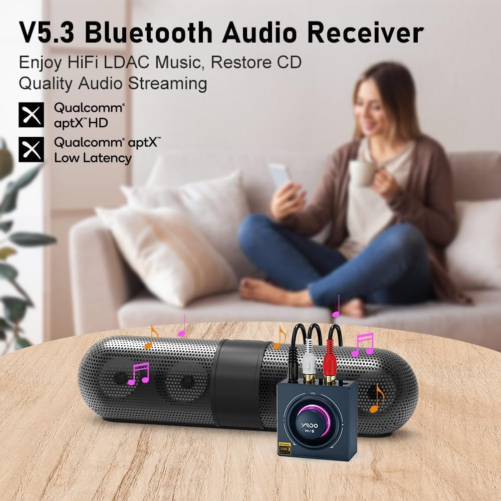 Bluetooth 5.2 HiFi Receiver Black LDAC aptX Long Range RCA 3.5mm