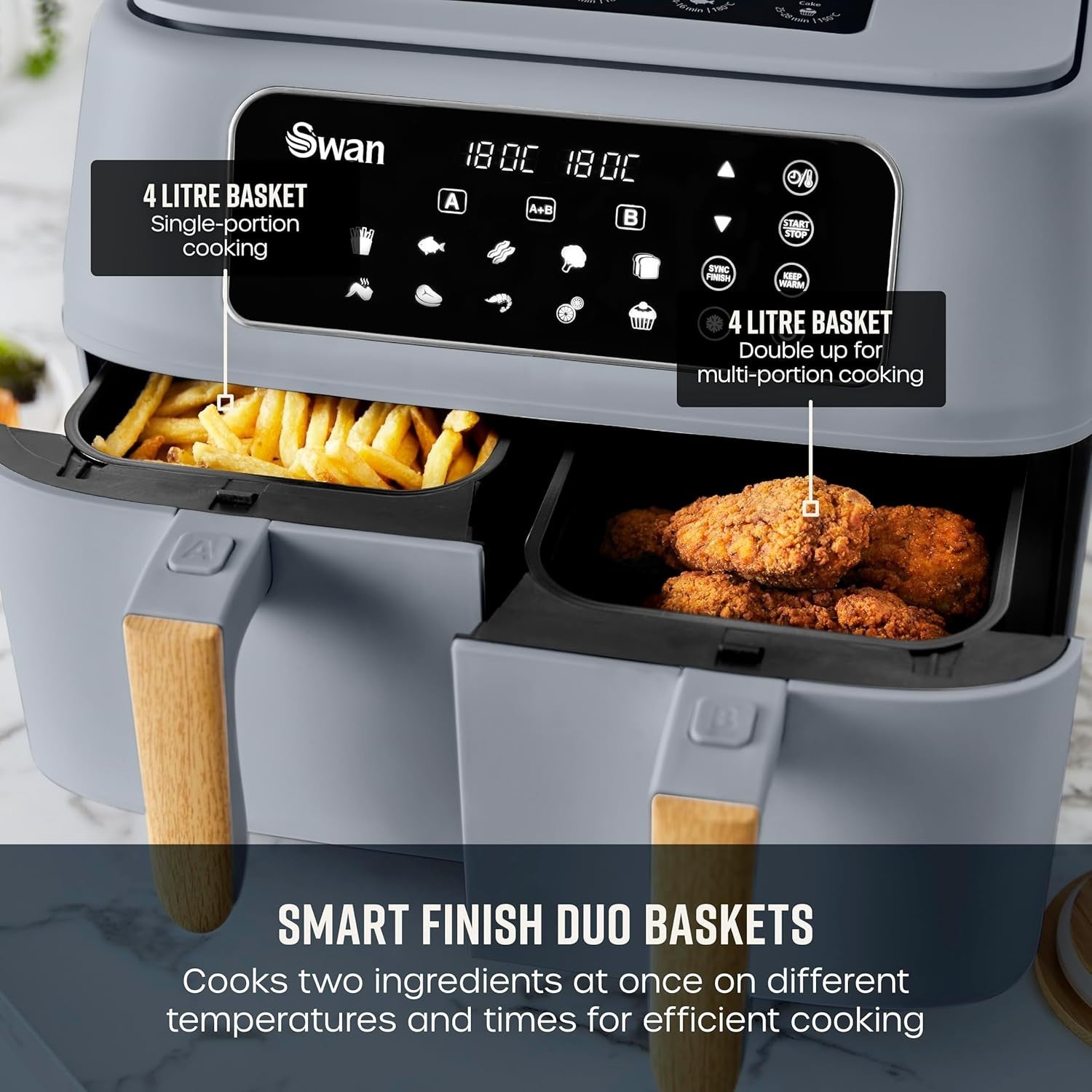 8L Dual Zone Air Fryer 1700W | 13-in-1 Presets | Nordic Grey | Healthy Rapid