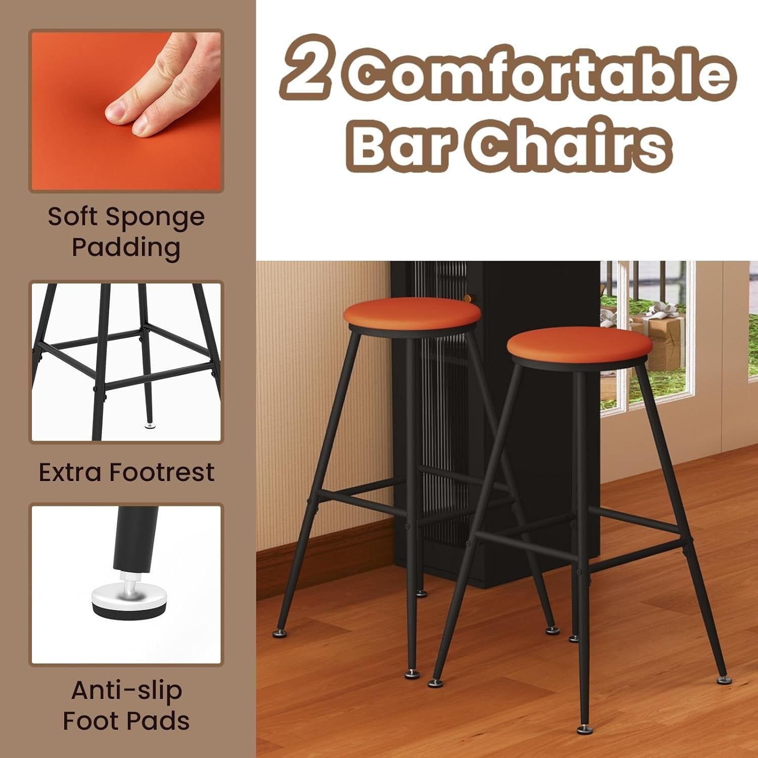 3 Piece Bar Table Set with Stools & Storage Cabinet Faux Marble Swivel Dining
