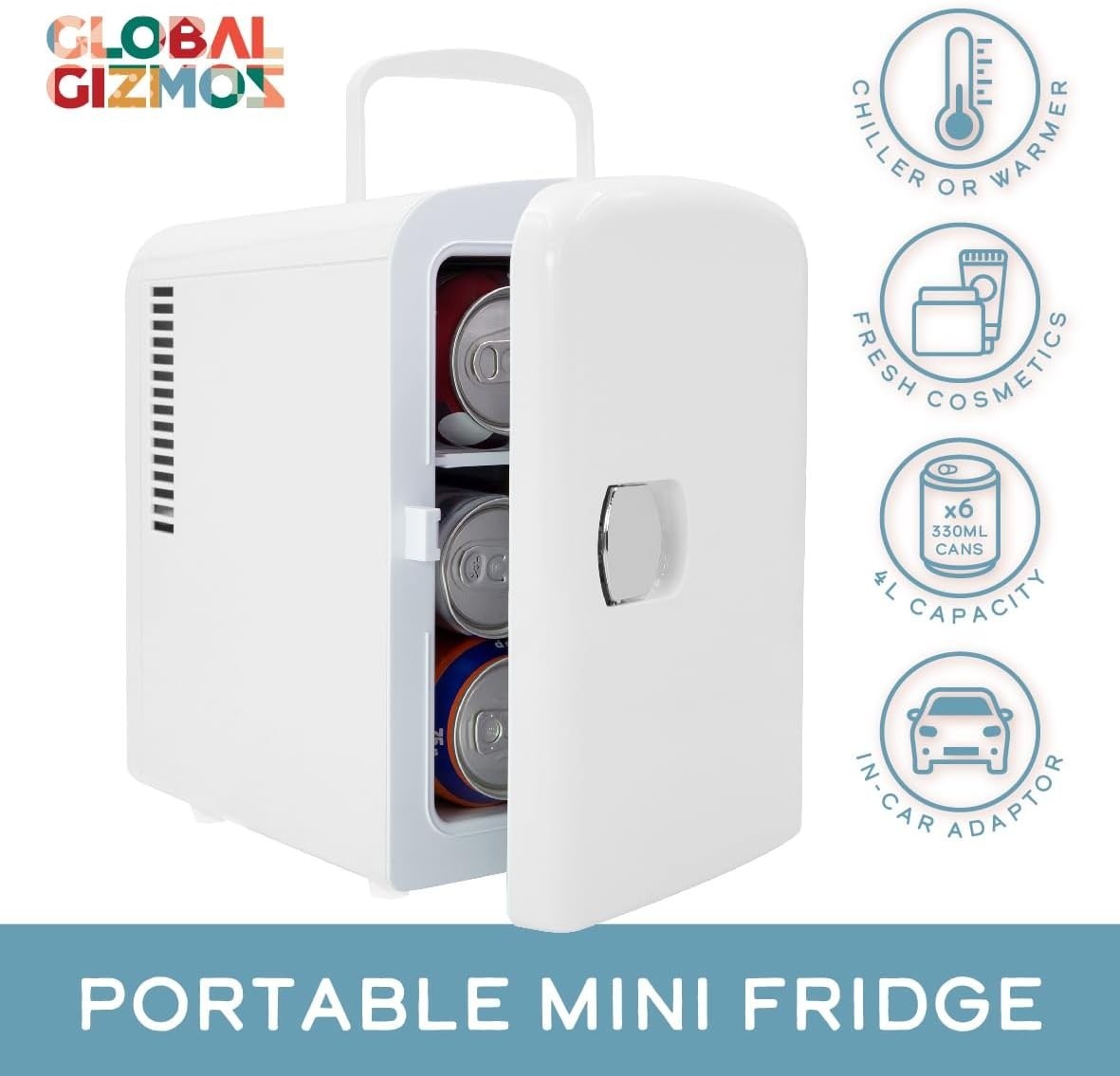 4L Mini Fridge Portable Countertop Cooler & Warmer White Compact