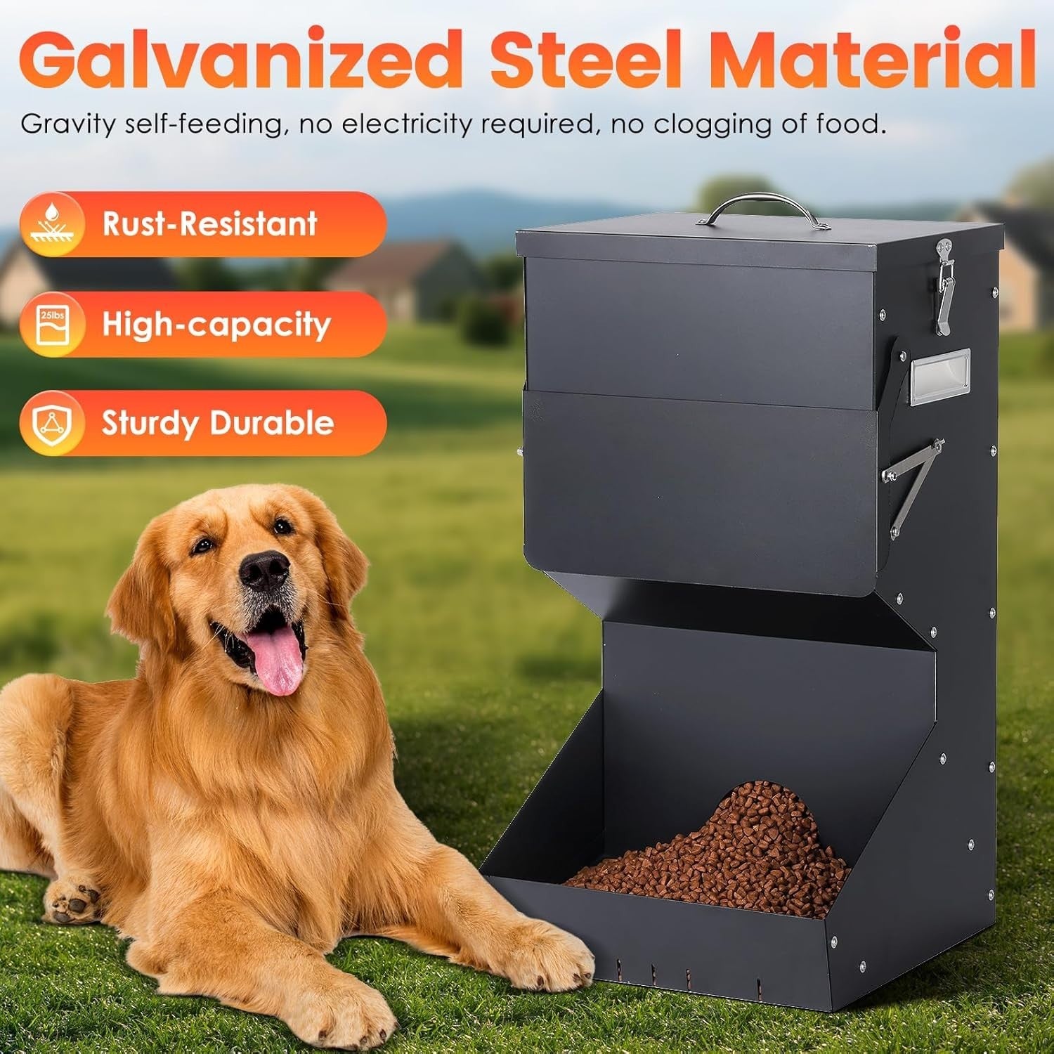 11kg Automatic Dog Feeder Outdoor Gravity Food Dispenser Galvanised