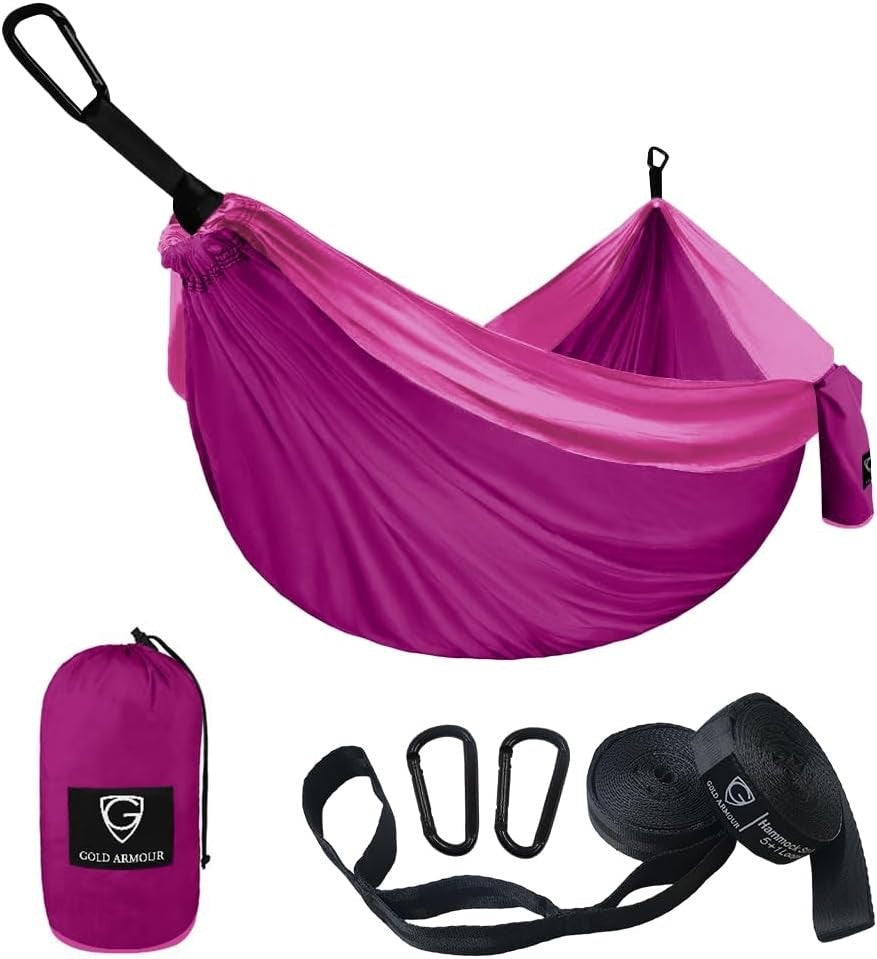 Ultra-Light Camping Hammock 500lb Capacity w Tree Straps Fuchsia & Pink